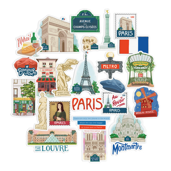 Navy Peony Passionate Paris City Travel Stickers (25 Pieces)