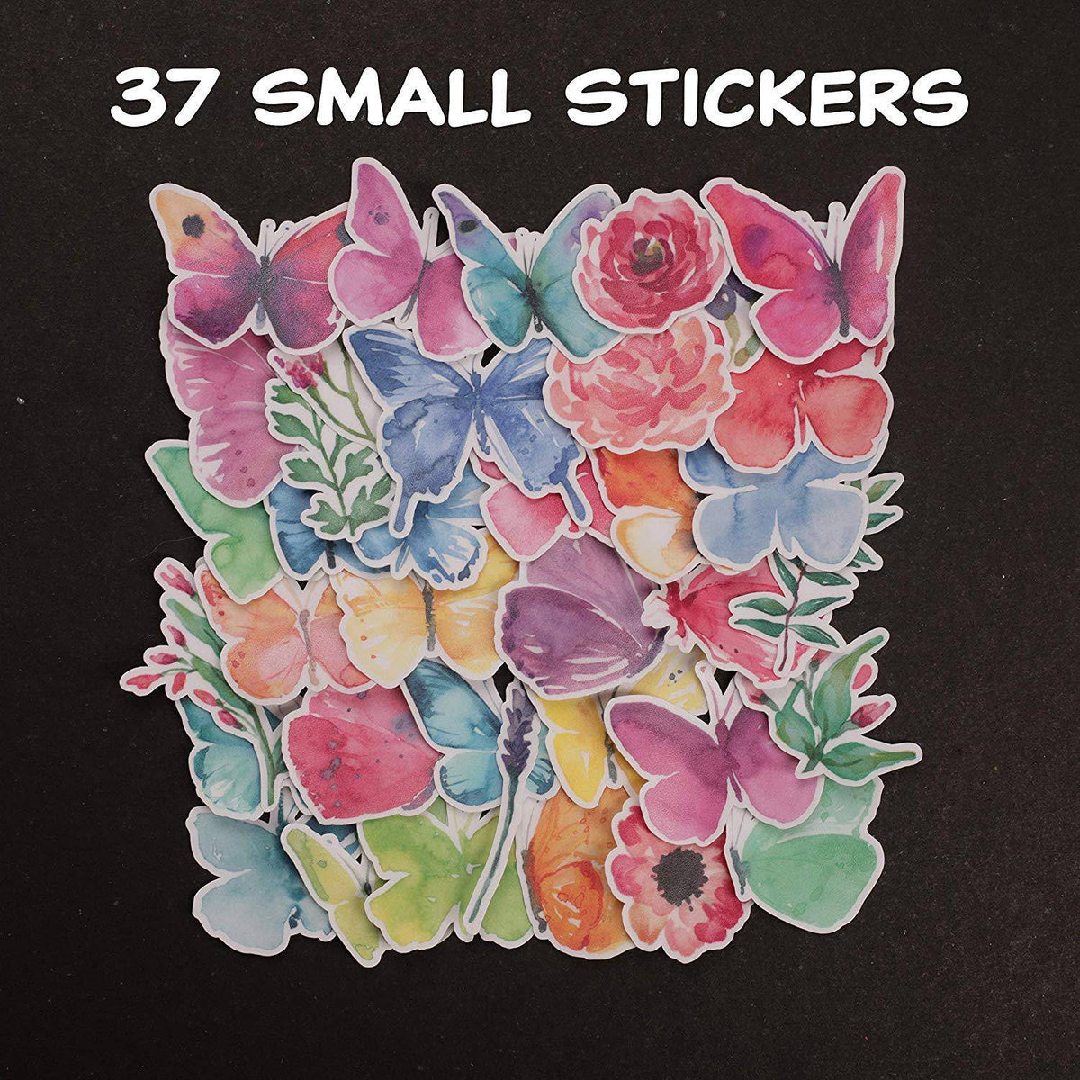 Navy Peony Watercolor Butterfly Stickers for Girls (37 Pack)