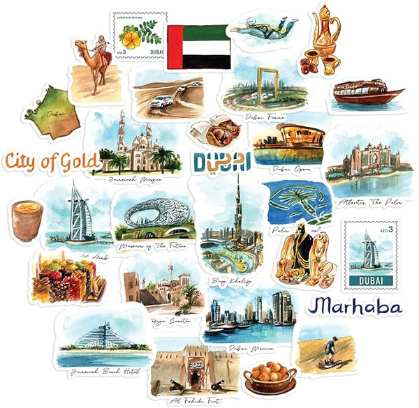 Navy Peony Futuristic Dubai Travel Stickers (30pcs)