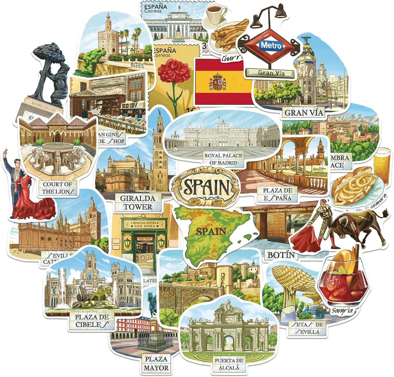 Central-Southern Spain Travel Stickers (28pcs)