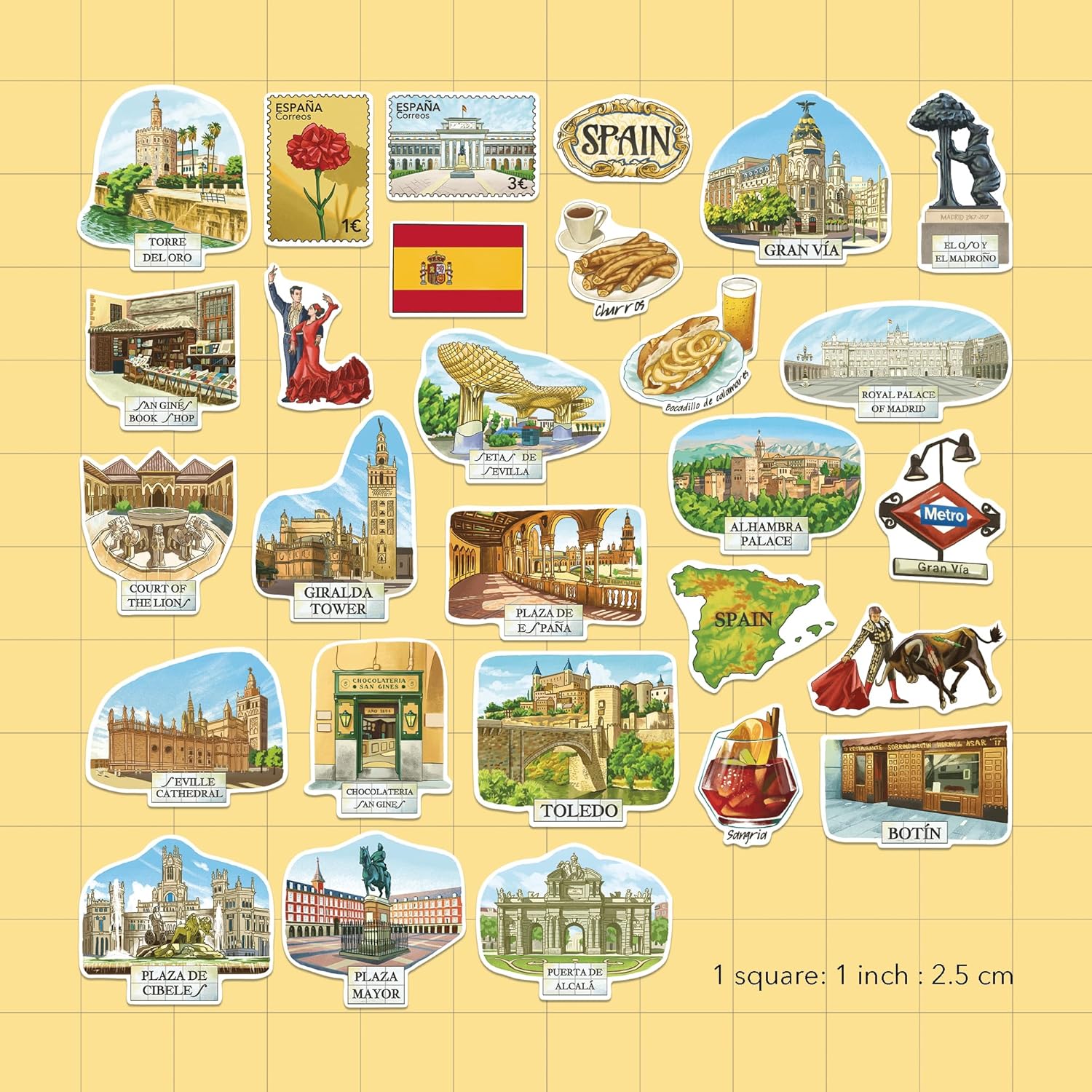 Central-Southern Spain Travel Stickers (28pcs)