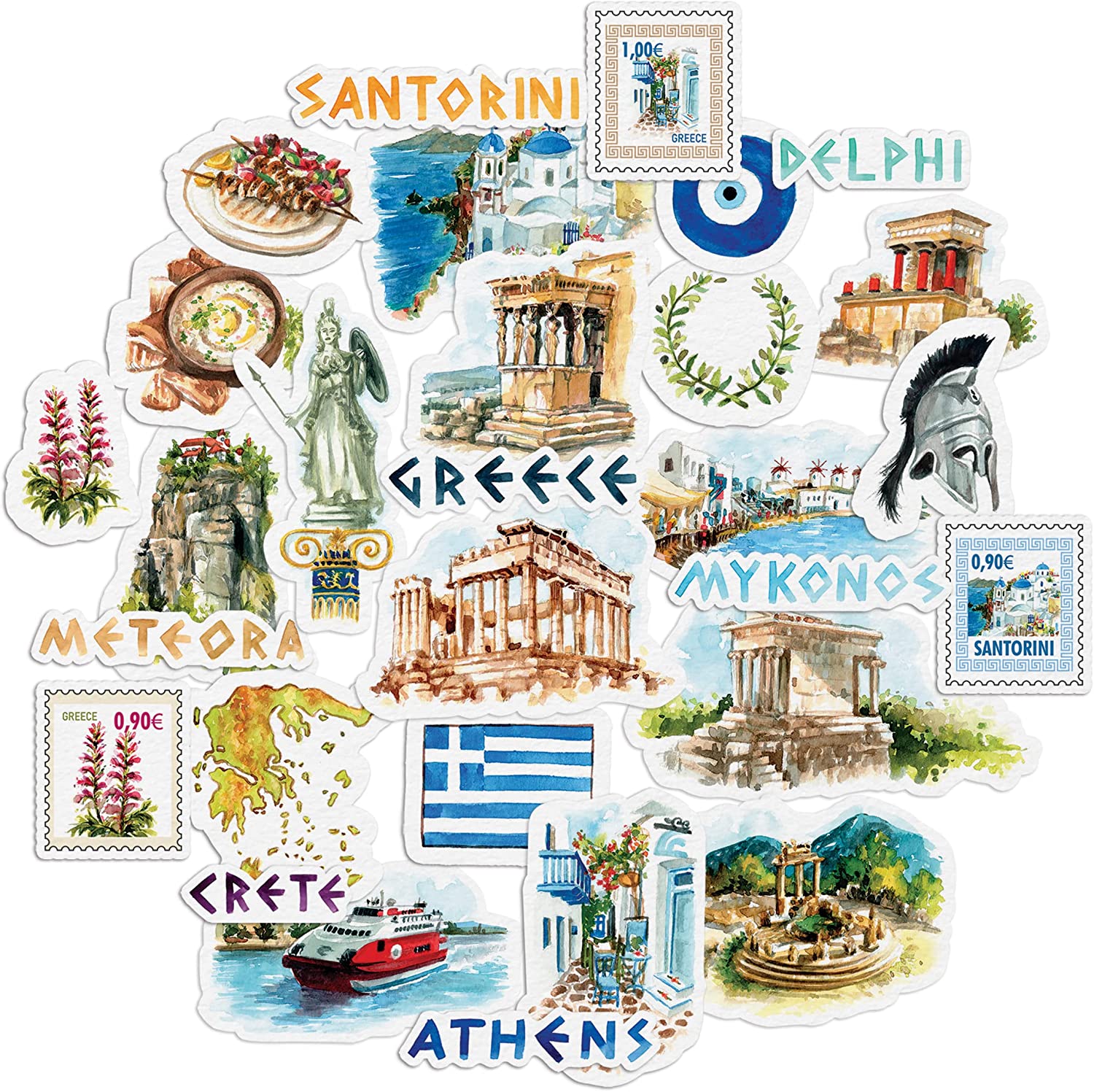 Idyllic Greece Travel Stickers (29 Pieces)