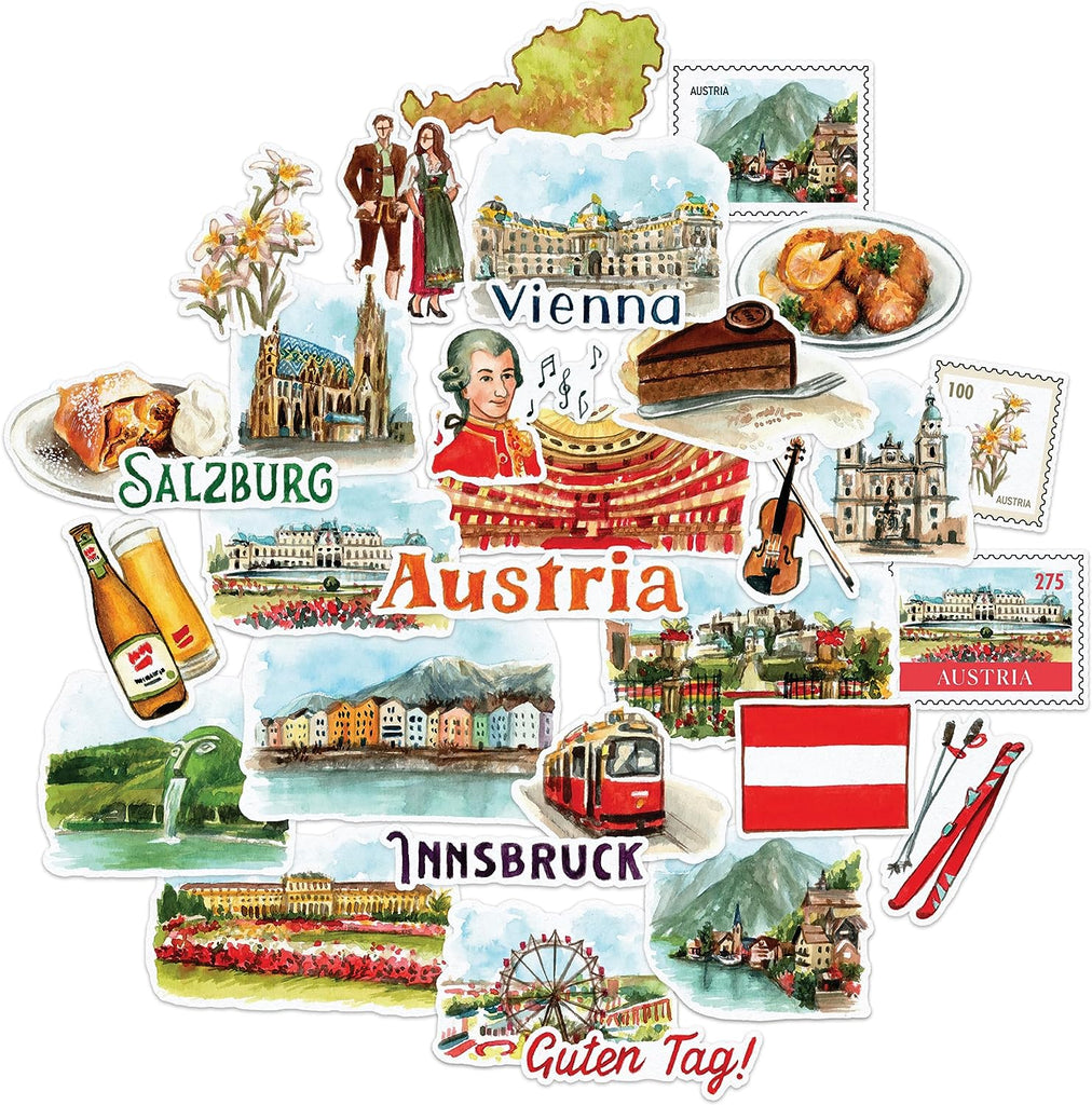 Navy Peony Classical Austria Travel Stickers (31 Pieces)
