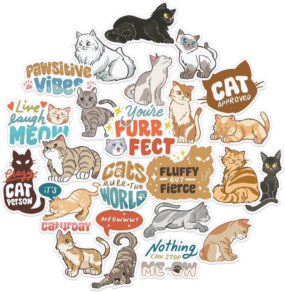 Navy Peony Curious Cat Stickers (24 Pieces)
