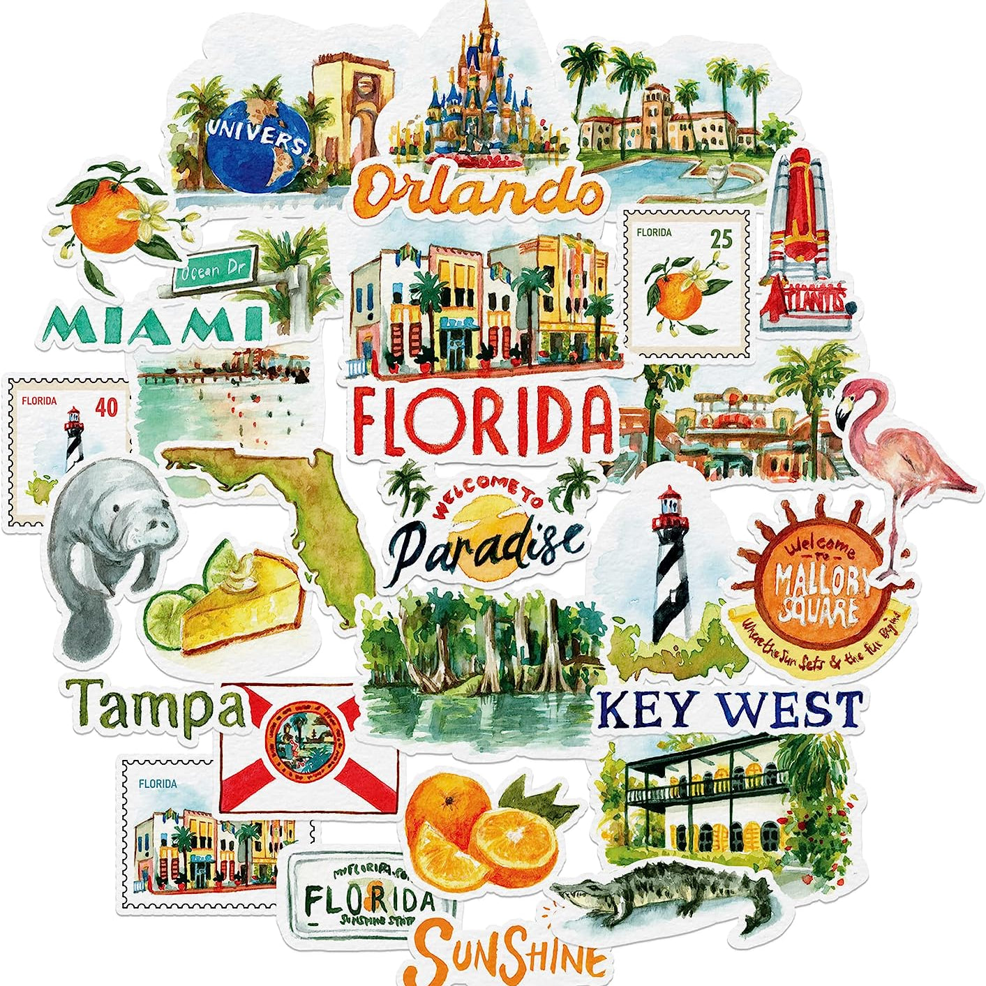 Retro Florida State Stickers (31 Pieces)