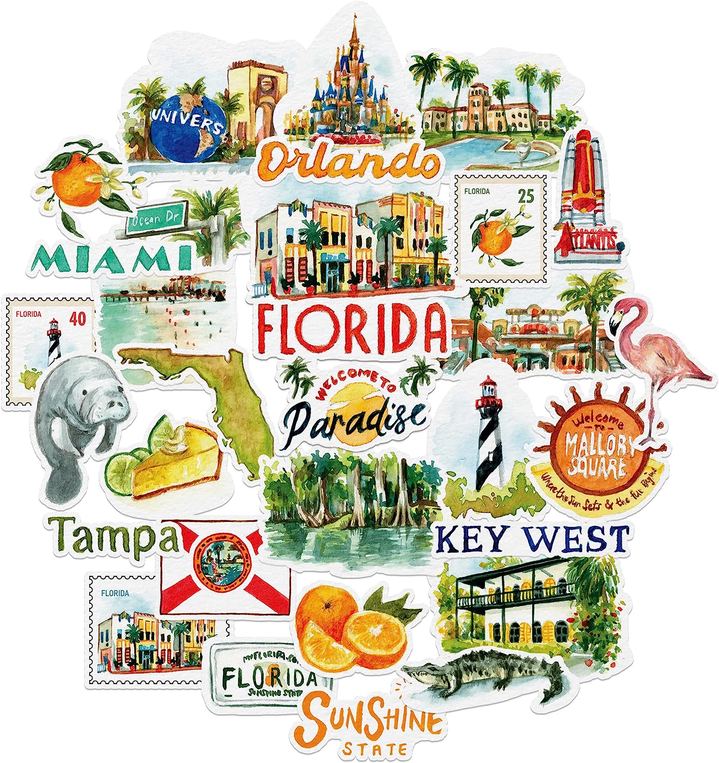 Retro Florida State Stickers (31 Pieces)