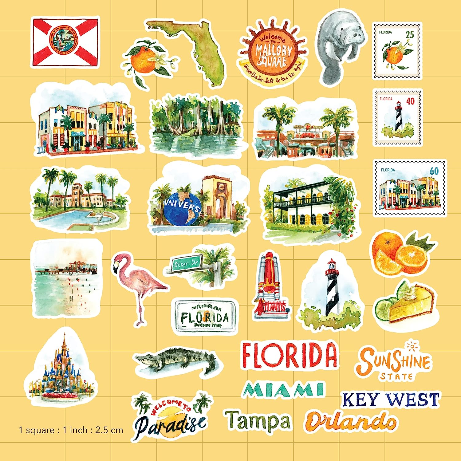 Retro Florida State Stickers (31 Pieces)