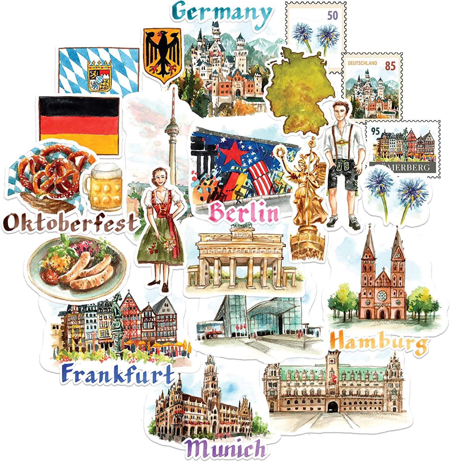 Gorgeous Germany Travel Stickers (29 Pieces)
