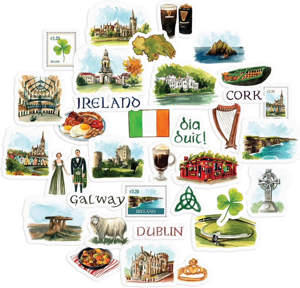 Navy Peony Historic Ireland Travel Stickers (30pcs)