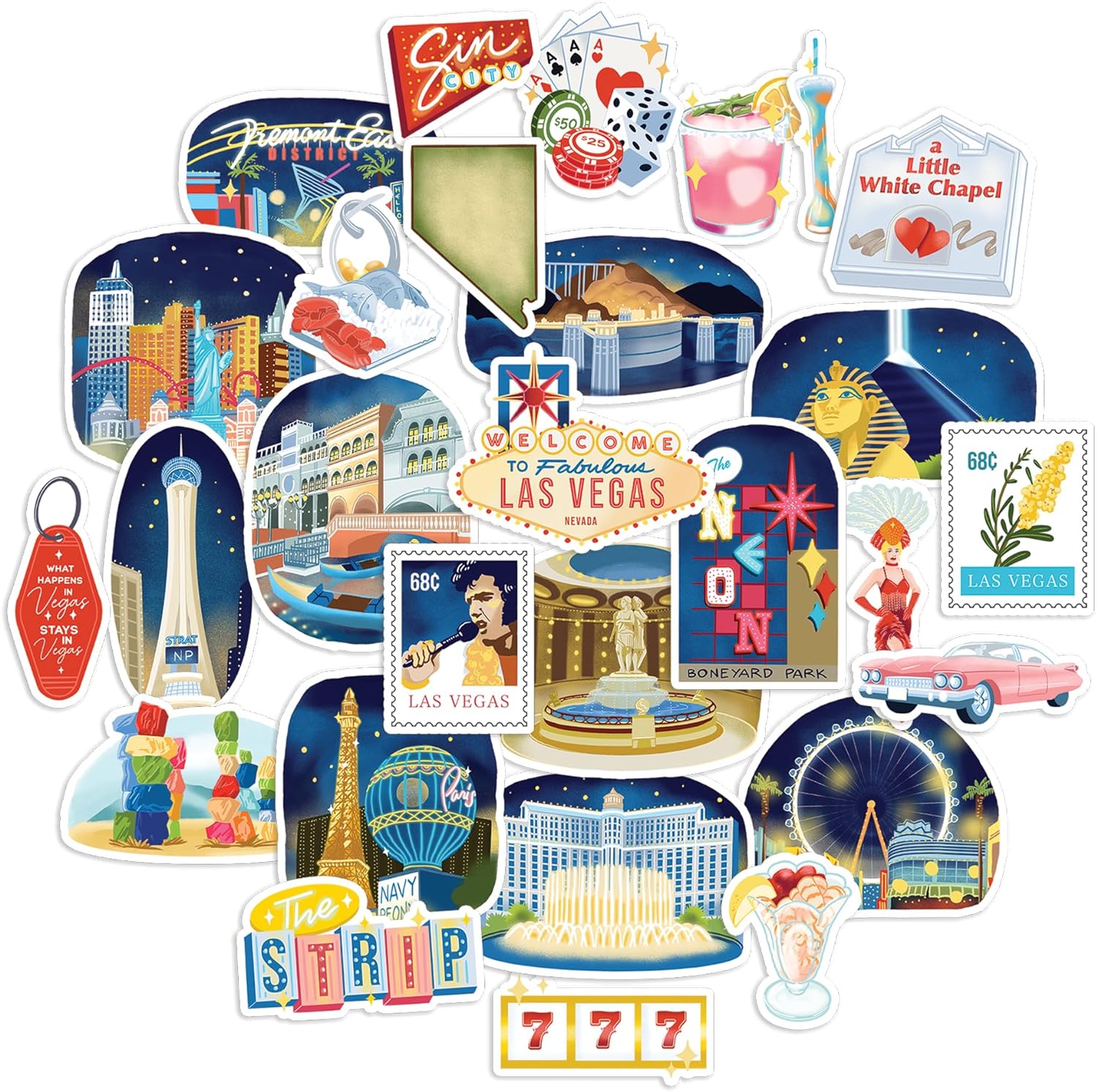 Glitzy Las Vegas Travel Stickers (28pcs)