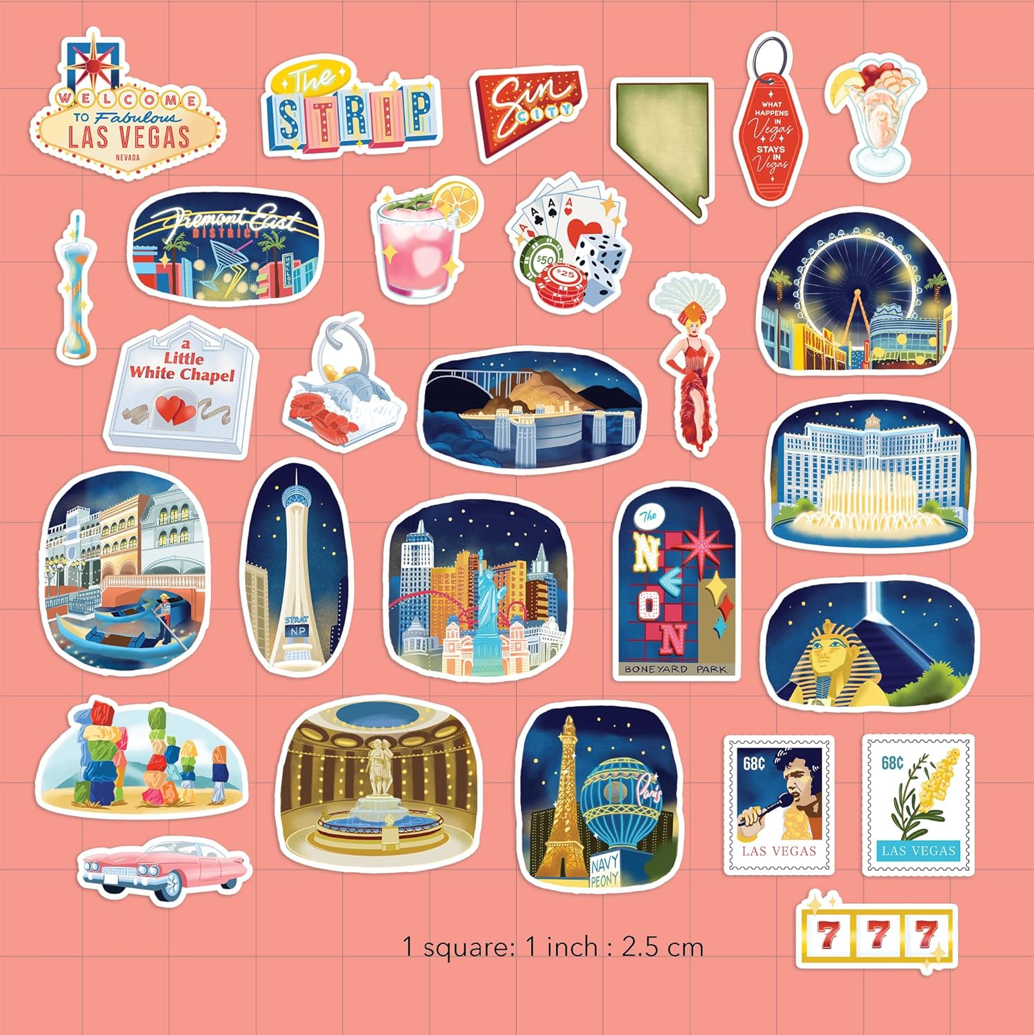 Glitzy Las Vegas Travel Stickers (28pcs)