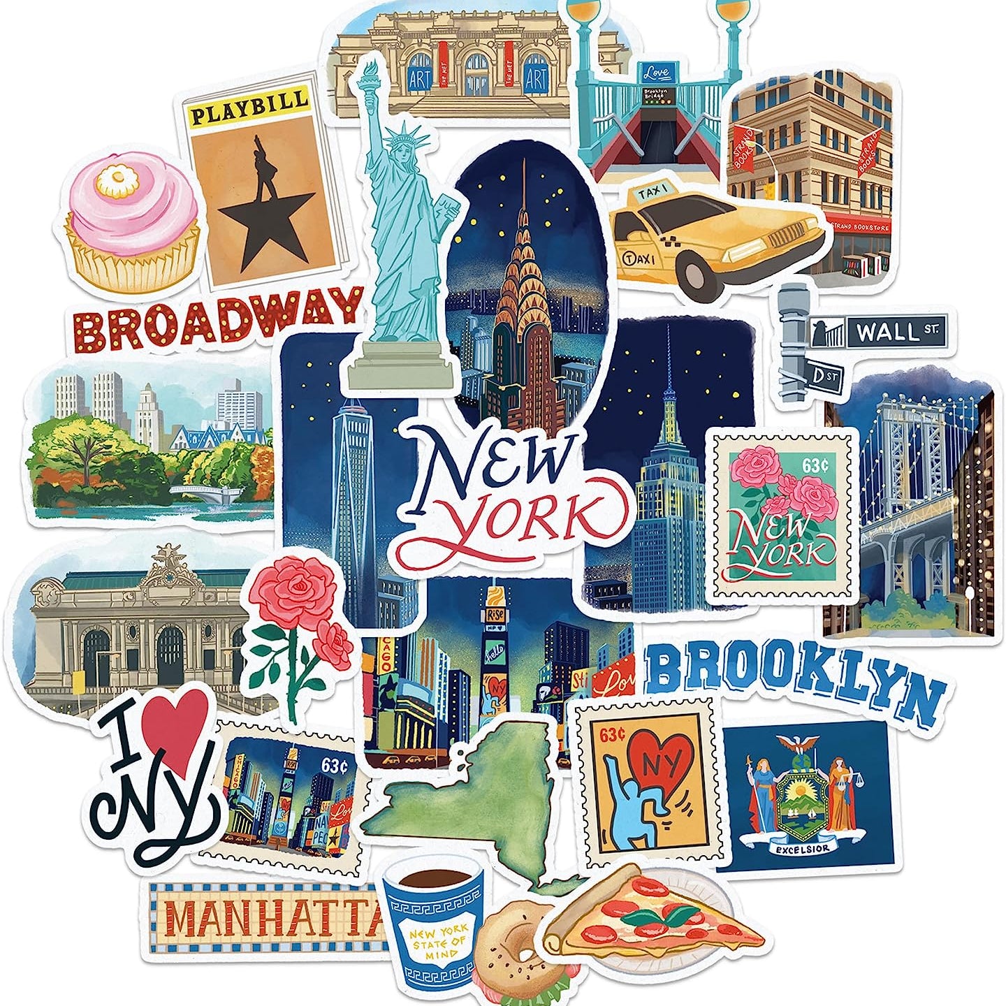 Iconic New York State Travel Stickers (28 Pieces)