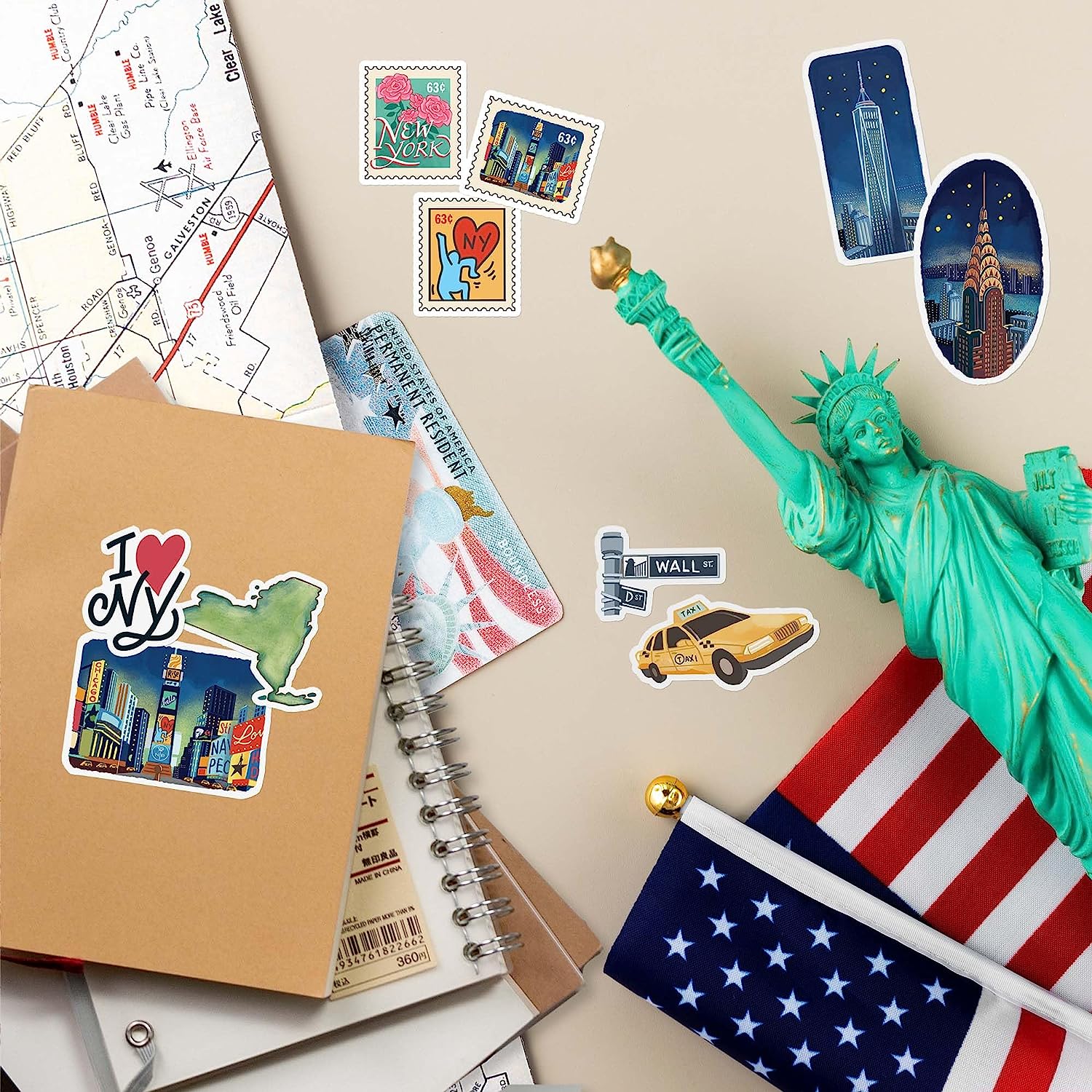 Iconic New York State Travel Stickers (28 Pieces)
