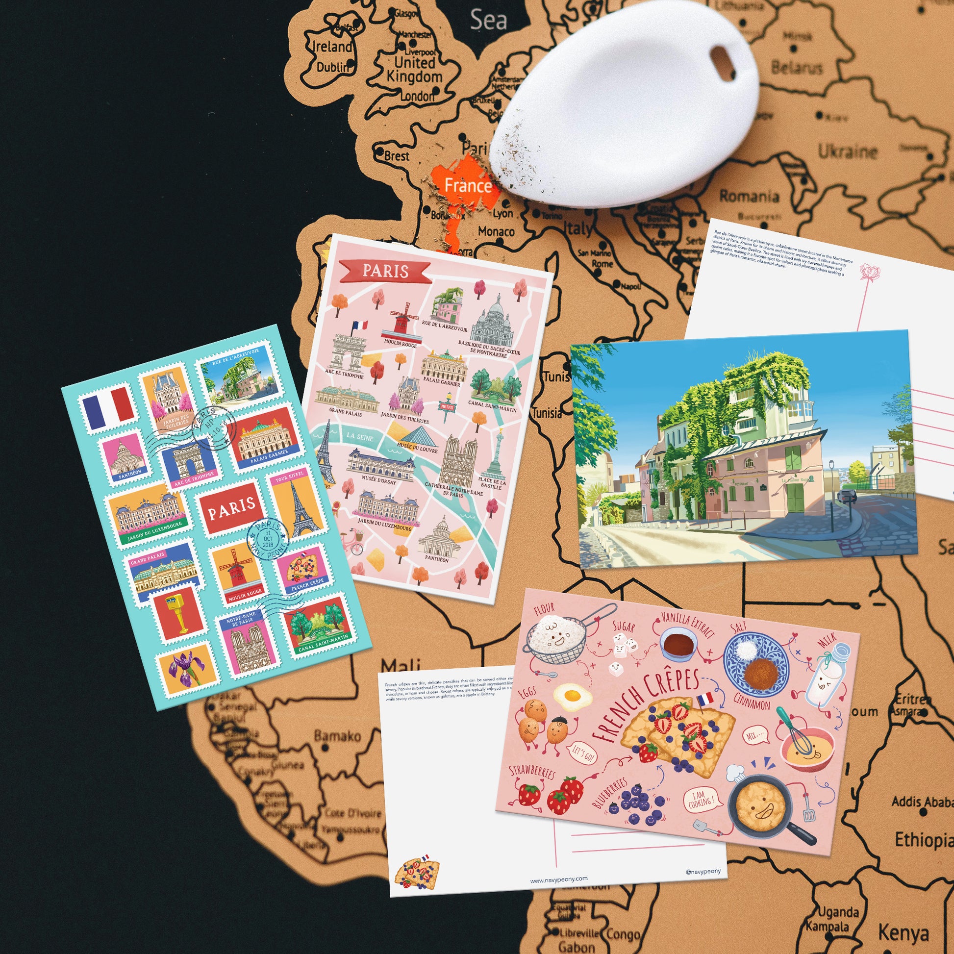 Paris Travel Postcards 4"x6", 12 Pcs, 4 Designs