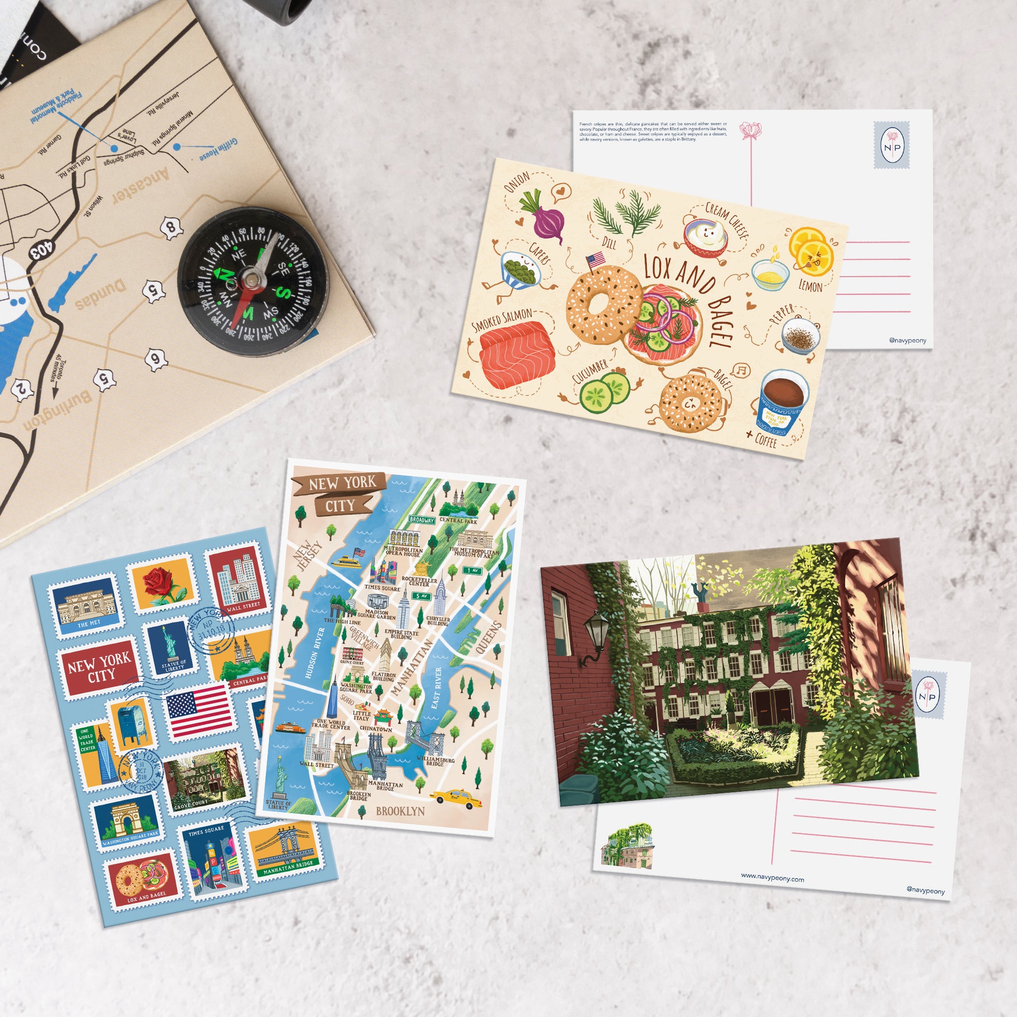 New York City Travel Postcards 4x6 Inches, 12 Pieces, 4 Designs