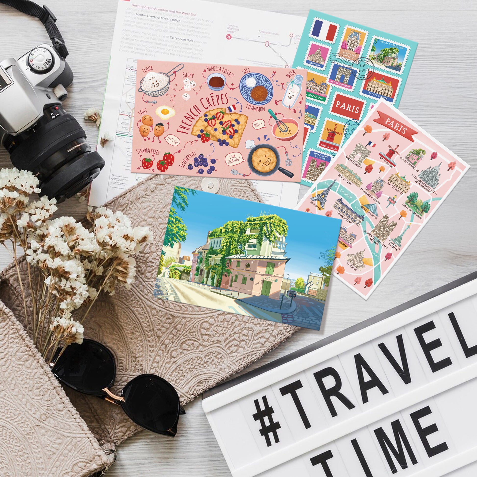 Paris Travel Postcards 4"x6", 12 Pcs, 4 Designs