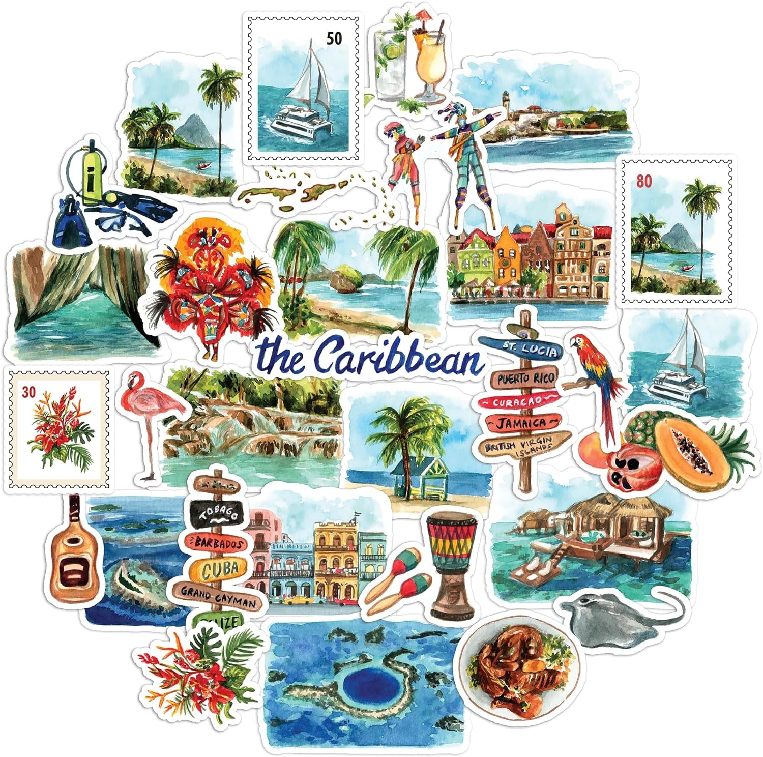 Caribbean Paradise Travel Stickers (31pcs)