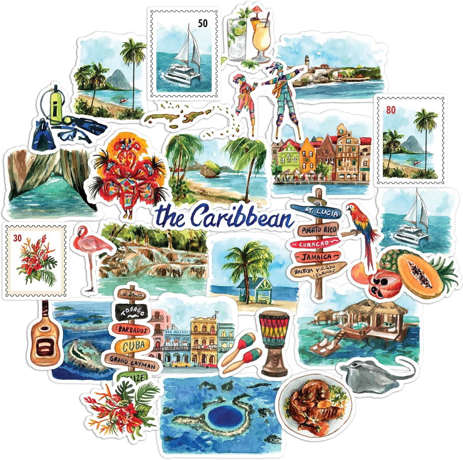 Caribbean Paradise Travel Stickers (31pcs)
