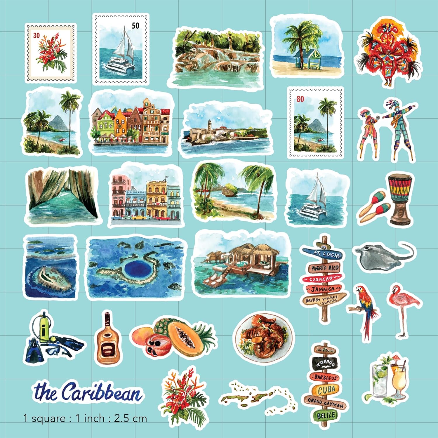 Caribbean Paradise Travel Stickers (31pcs)