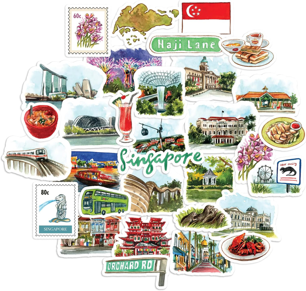 Navy Peony Sunny Singapore Travel Stickers (32pcs)