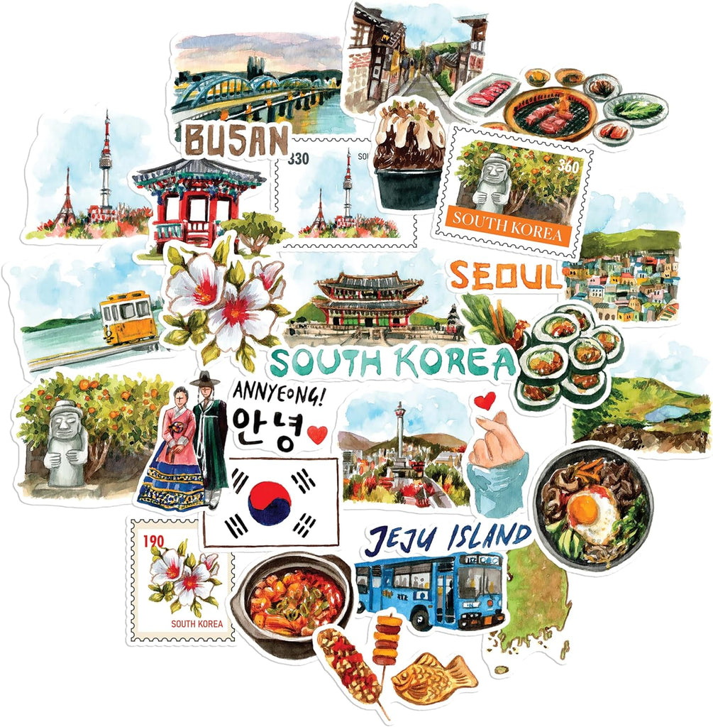 Navy Peony Scenic South Korea Travel Stickers (30pcs)