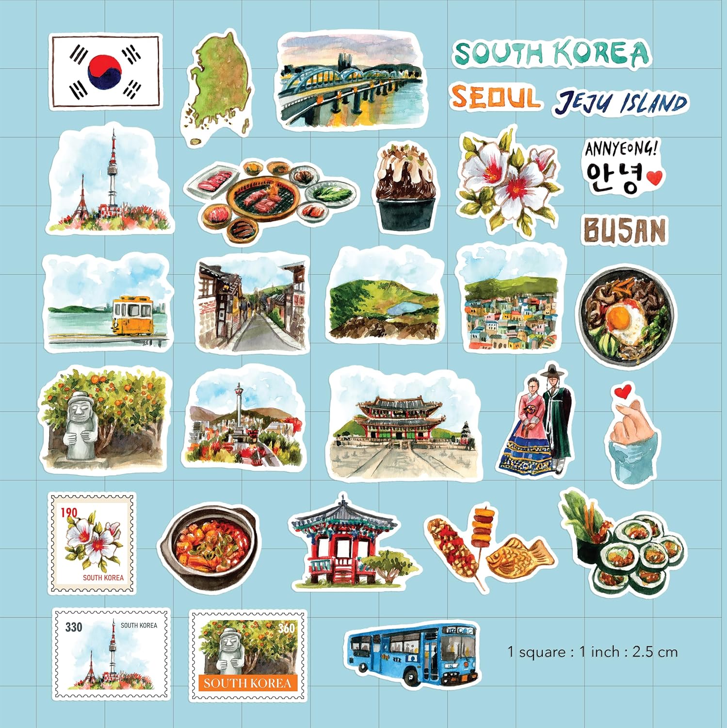 Scenic South Korea Travel Stickers (30pcs)