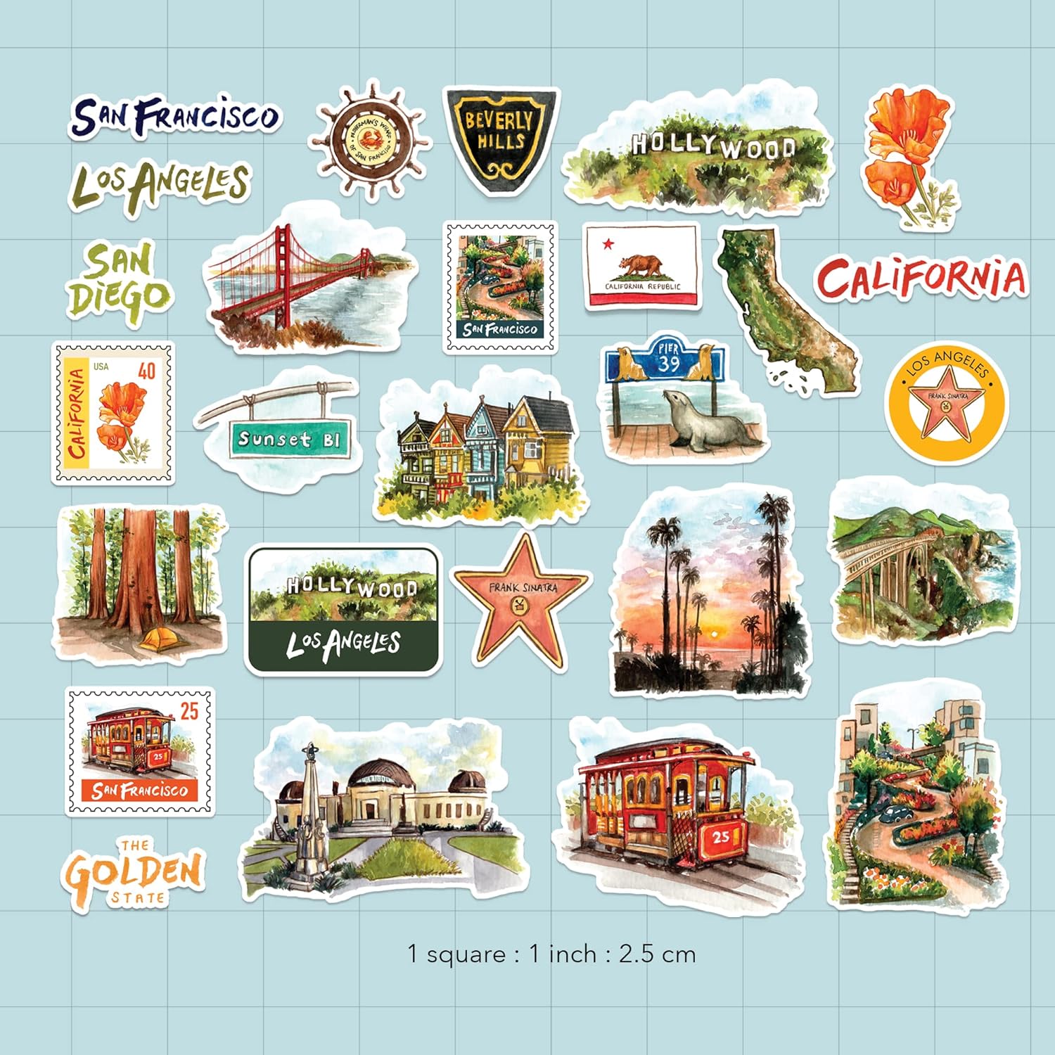 Sunny California State Travel Stickers (27pcs)