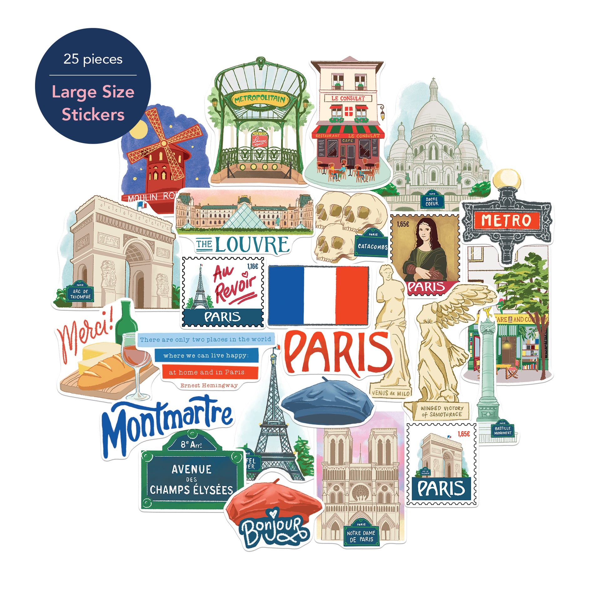 Passionate Paris Large Size Travel Stickers (25pcs)