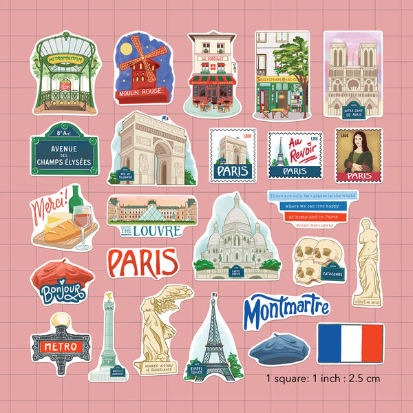 Passionate Paris Large Size Travel Stickers (25pcs)
