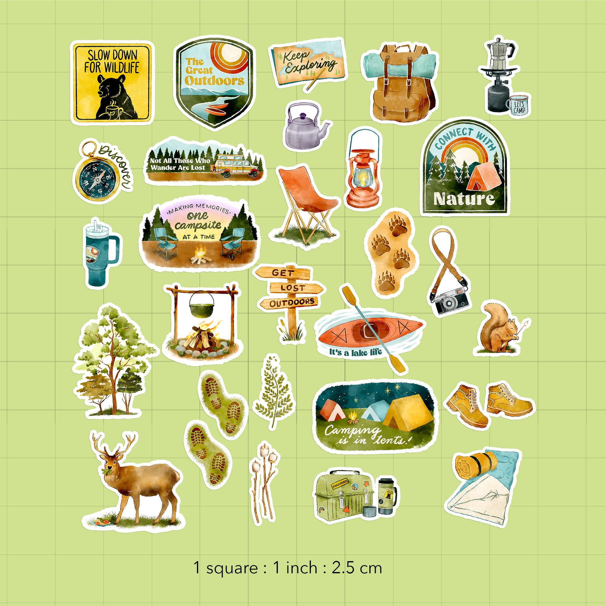 Summer Outdoorsy Adventure Camping Stickers (29 Pieces)