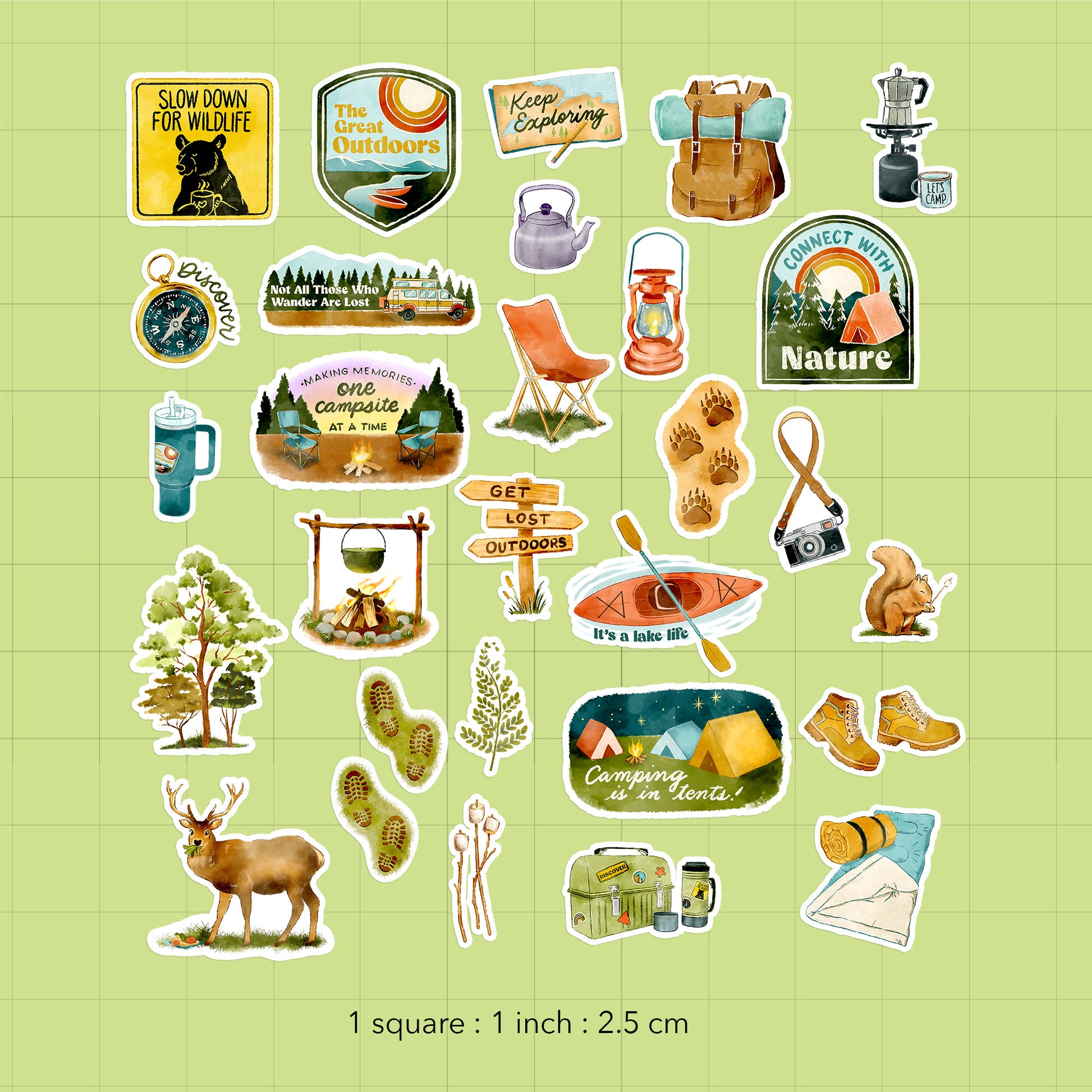 Summer Outdoorsy Adventure Camping Stickers (29 Pieces)
