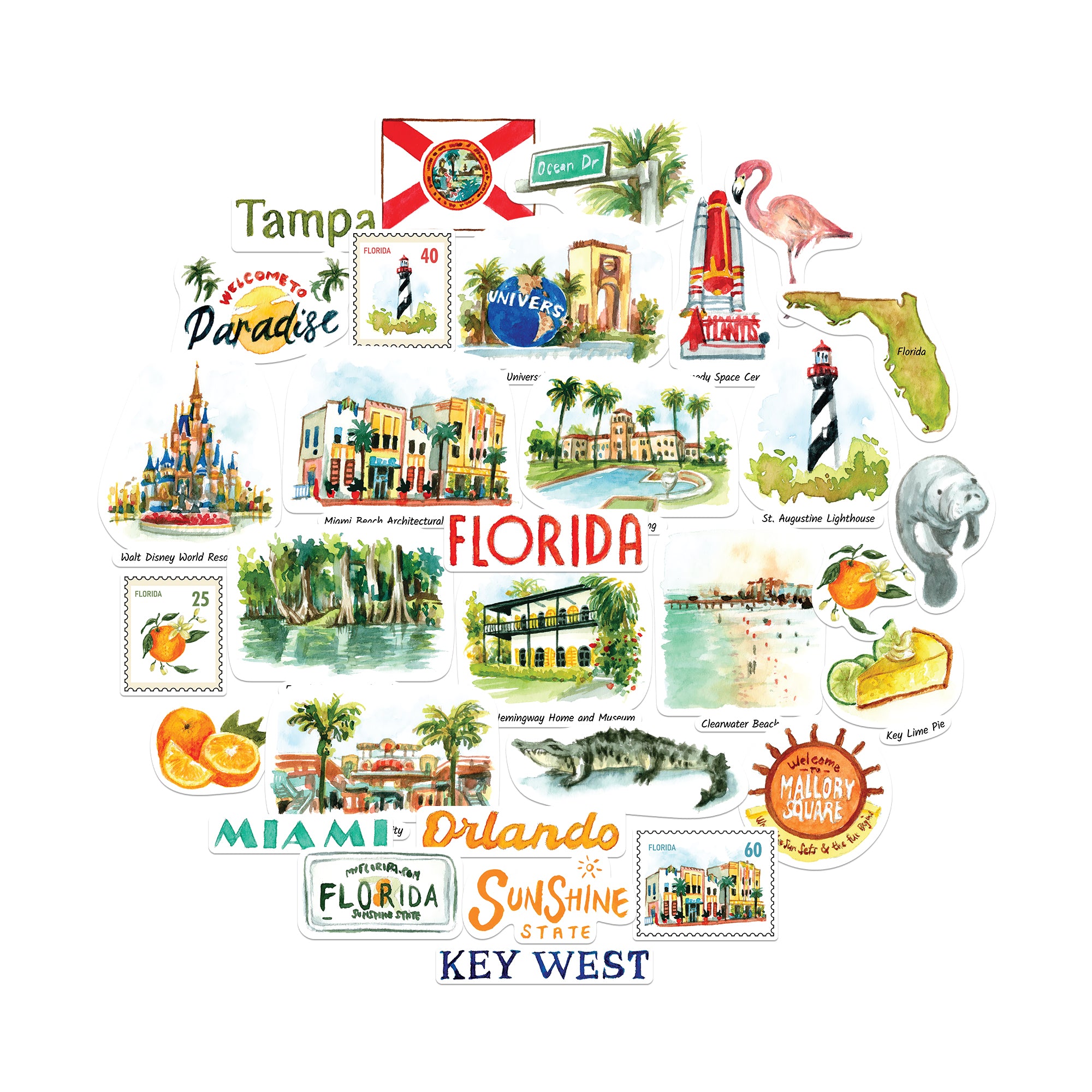Retro Florida State Statement Stickers (31pcs)