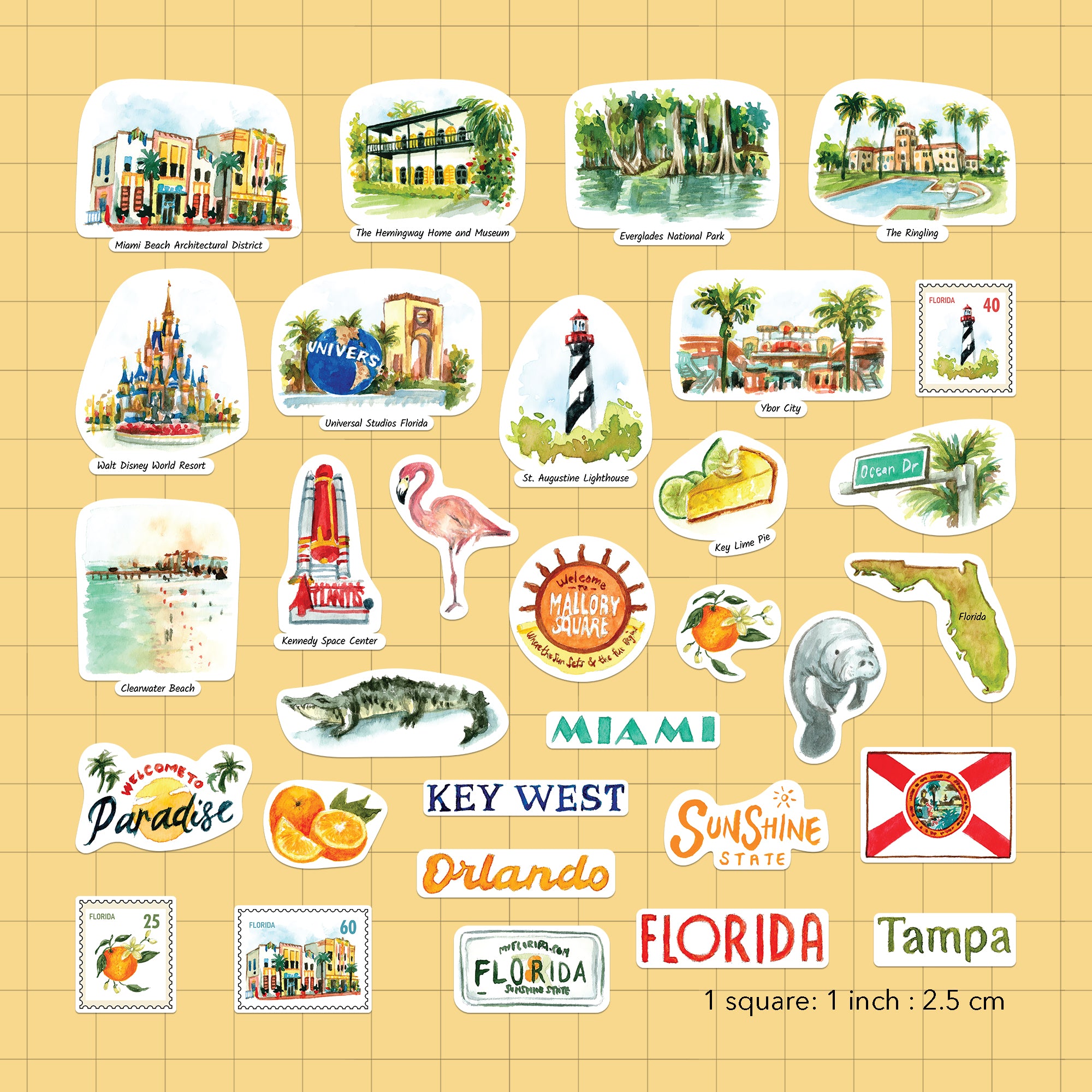 Retro Florida State Statement Stickers (31pcs)