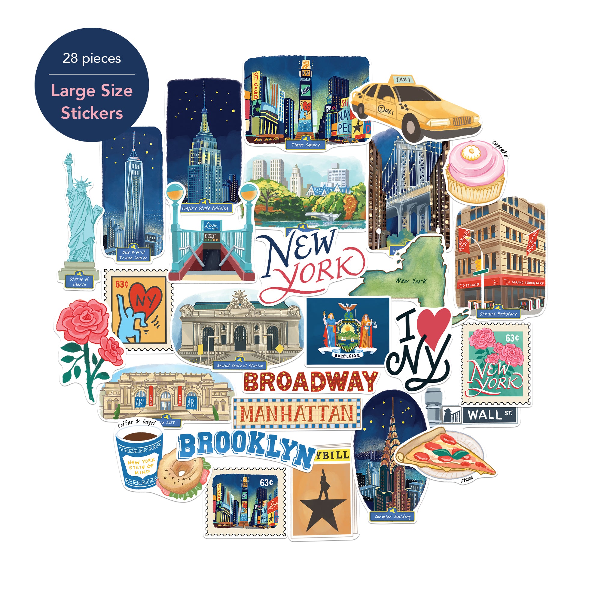 Iconic New York State Large Size Travel Stickers (28pcs)