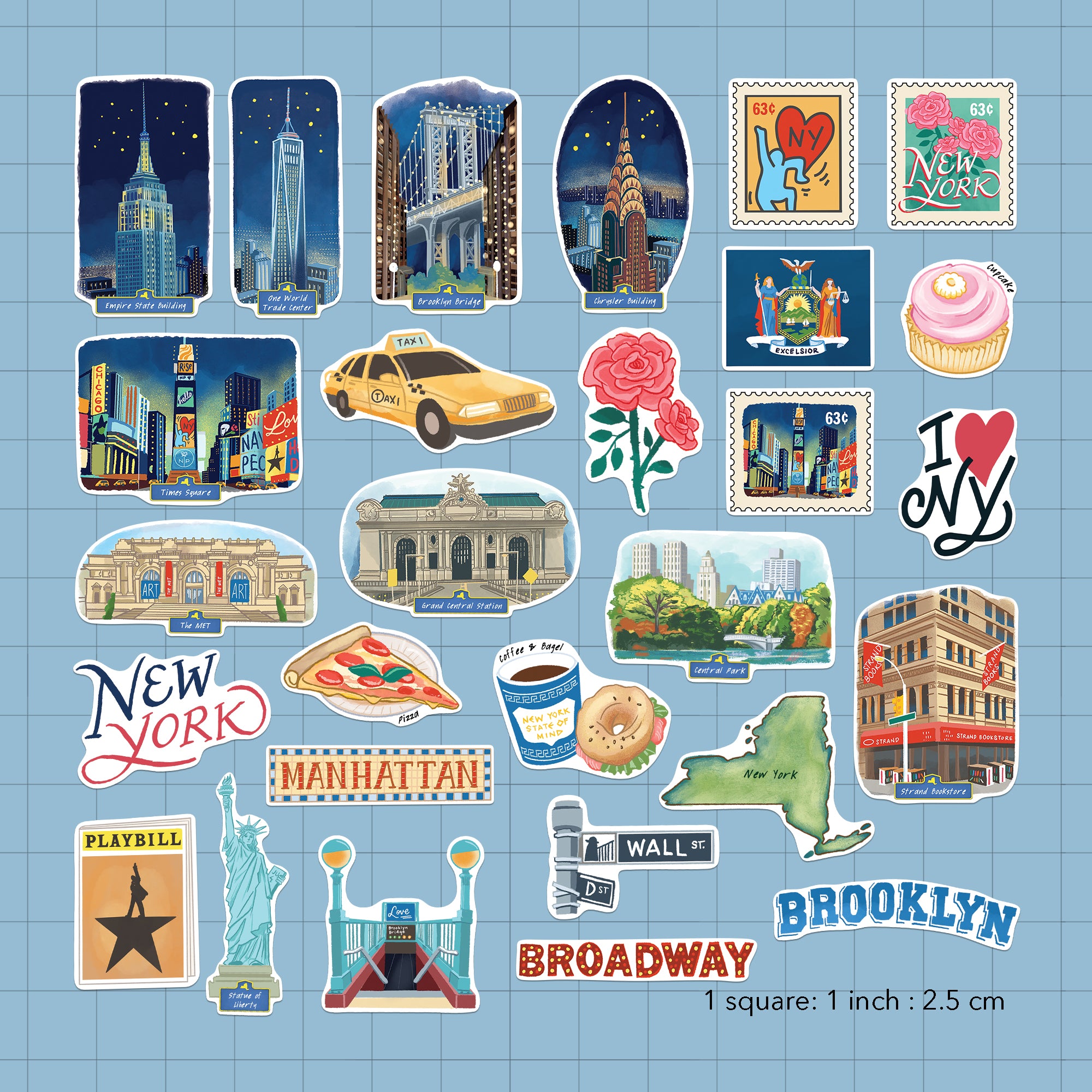 Iconic New York State Large Size Travel Stickers (28pcs)