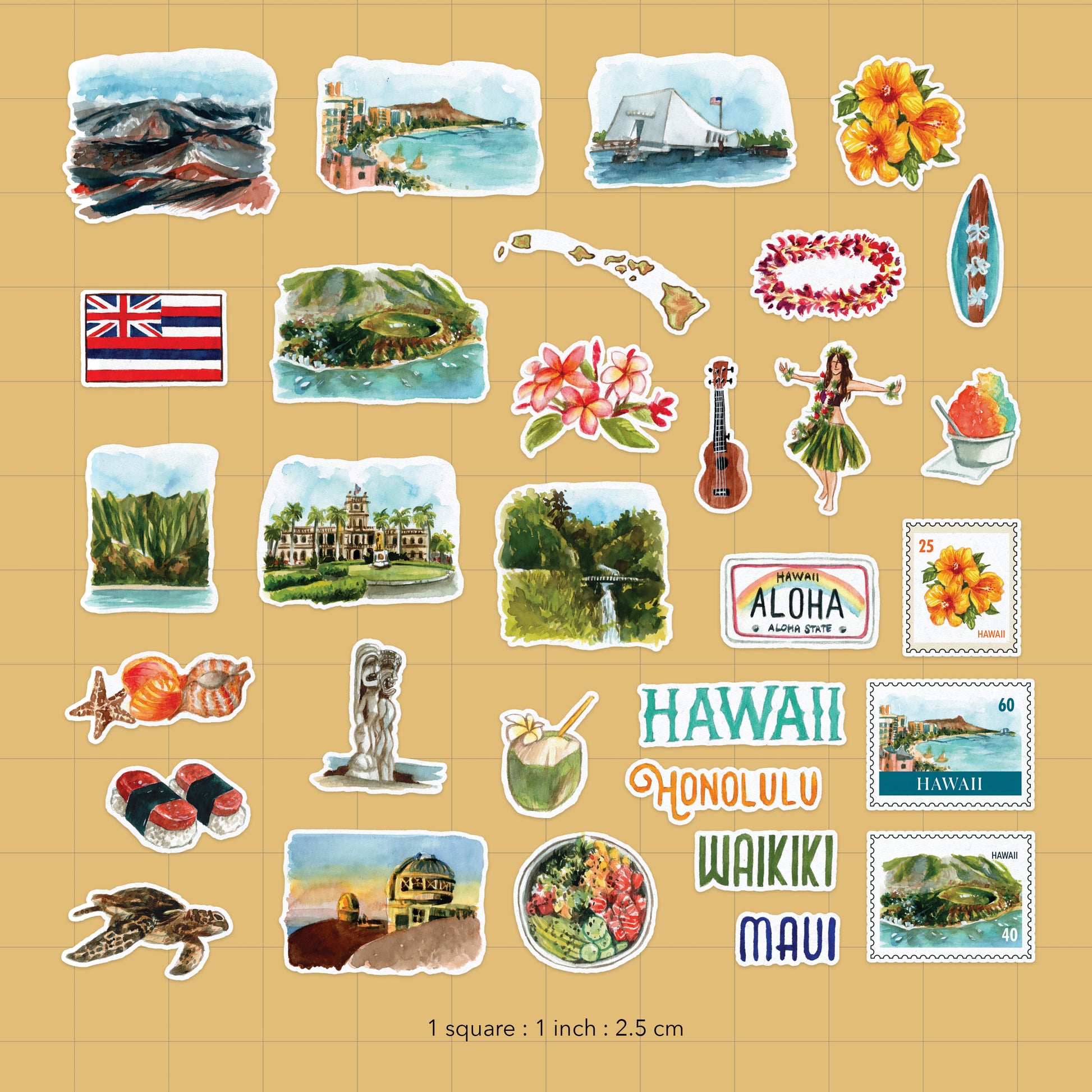 Exotic Hawaii State Travel Stickers (31 Pieces)