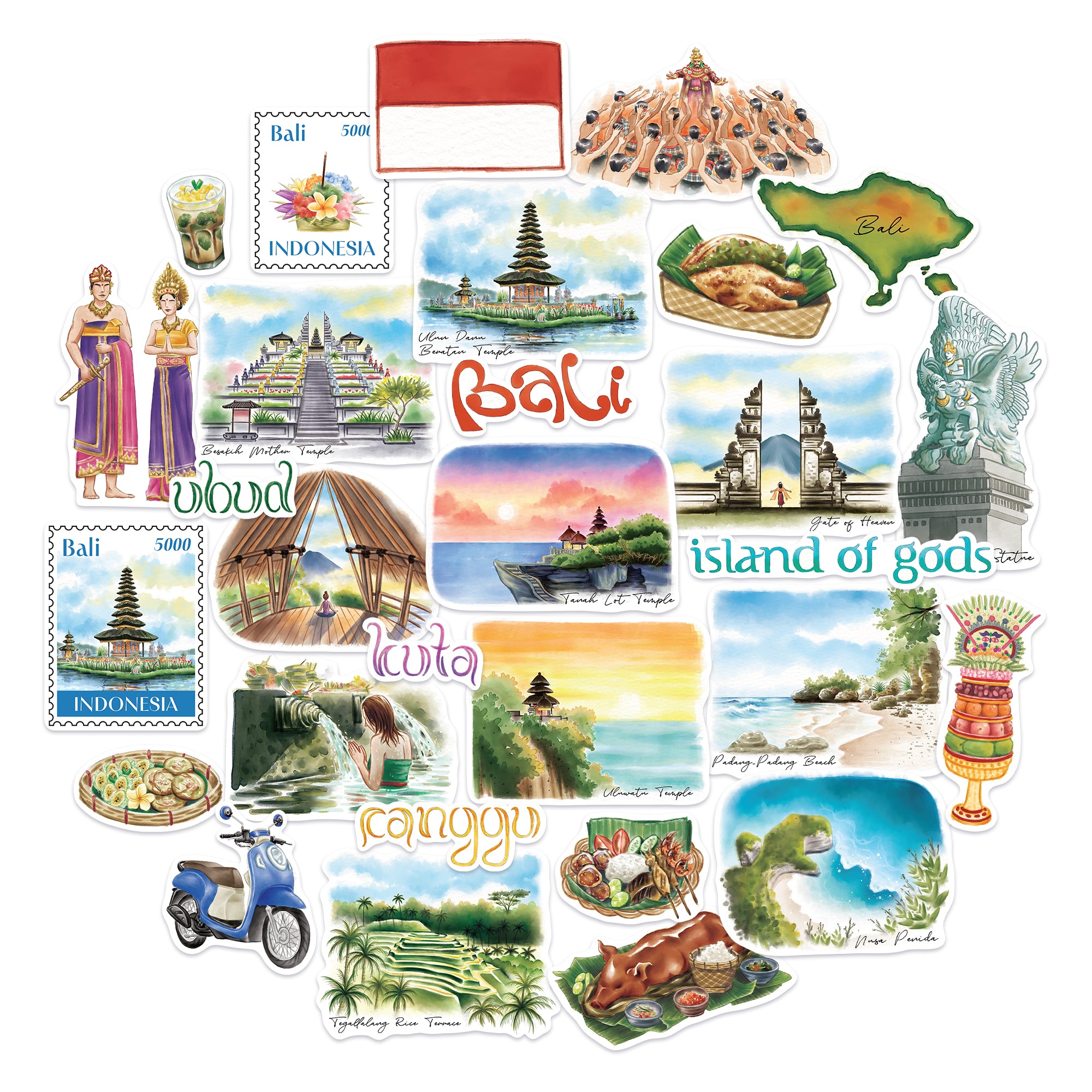 Spiritual Bali Travel Stickers (29pcs)