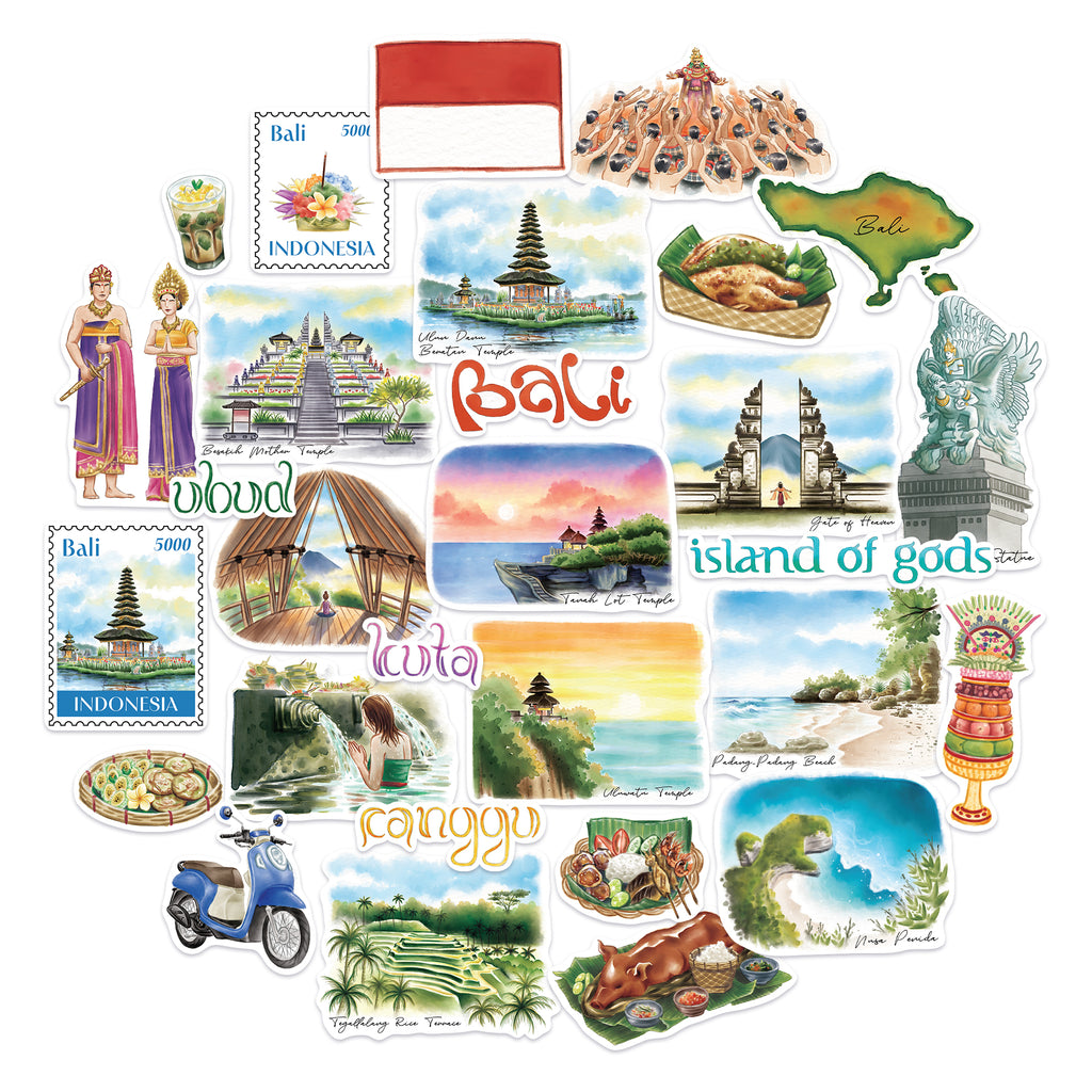 Navy Peony Spiritual Bali Travel Stickers (29pcs)