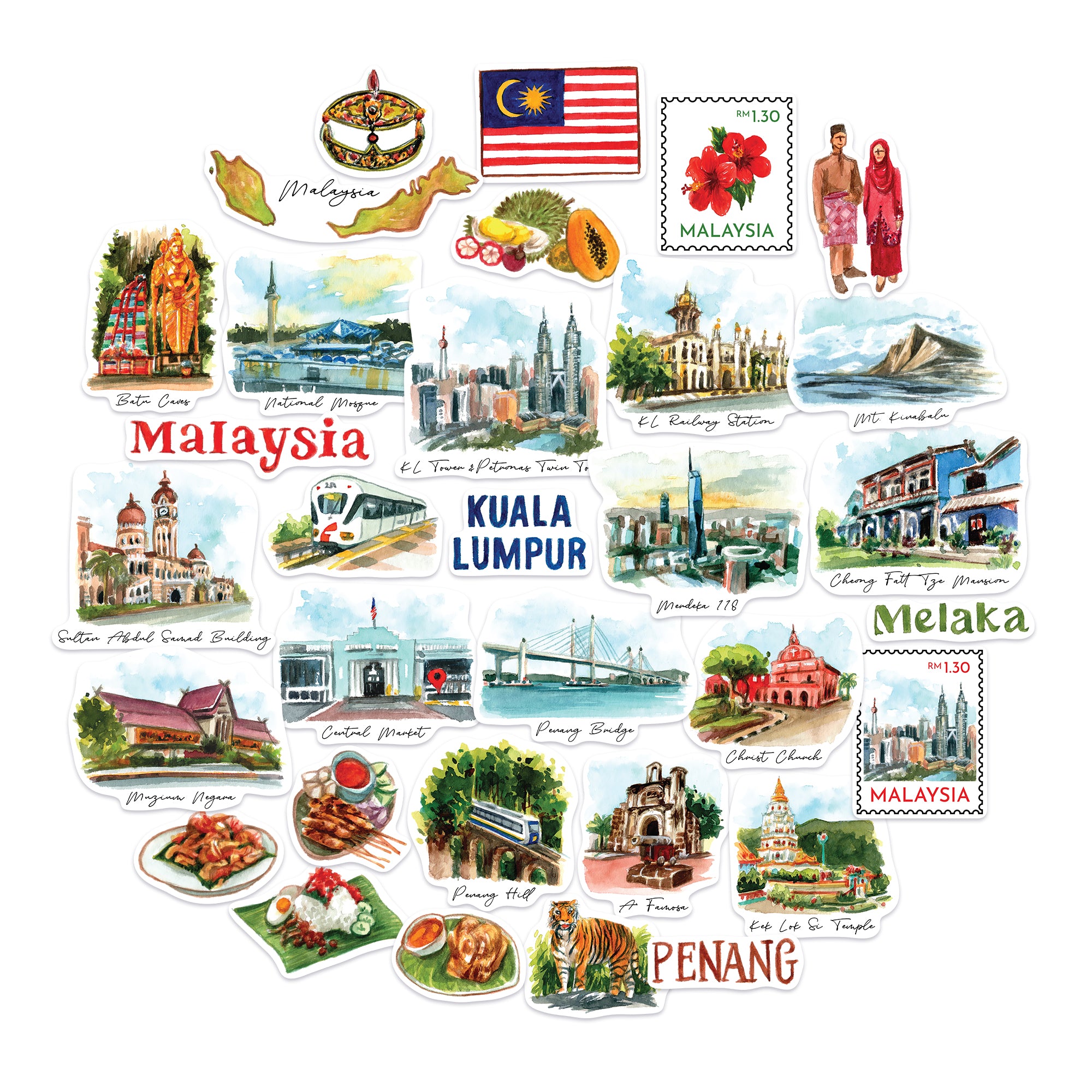 Cultural Malaysia Travel Stickers (32pcs)