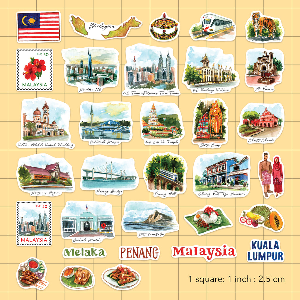 Navy Peony Cultural Malaysia Travel Stickers (32pcs)