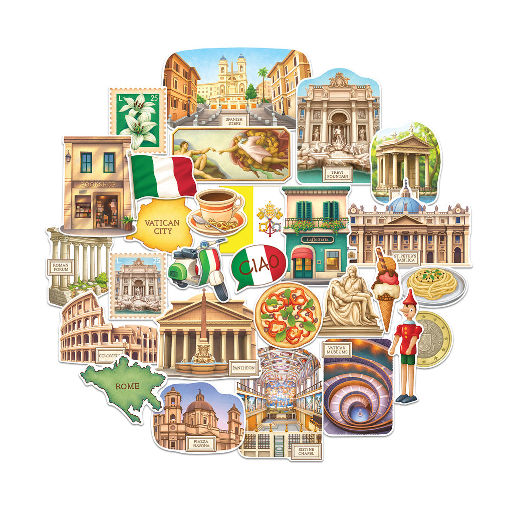 Navy Peony Historical Rome Travel Stickers (28pcs)