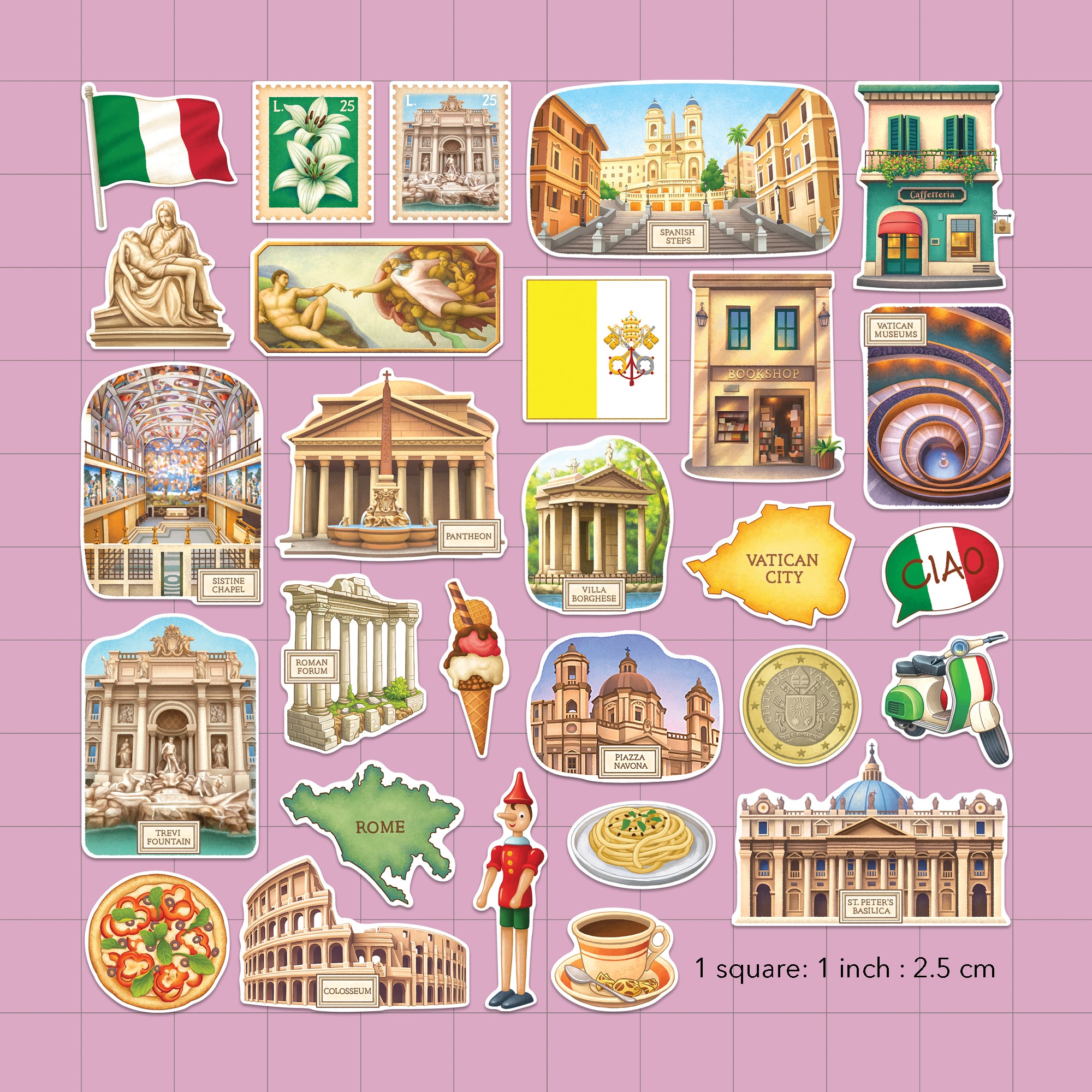 Historical Rome Travel Stickers (28pcs)