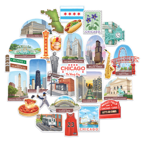Windy Chicago Travel Stickers (28pcs)