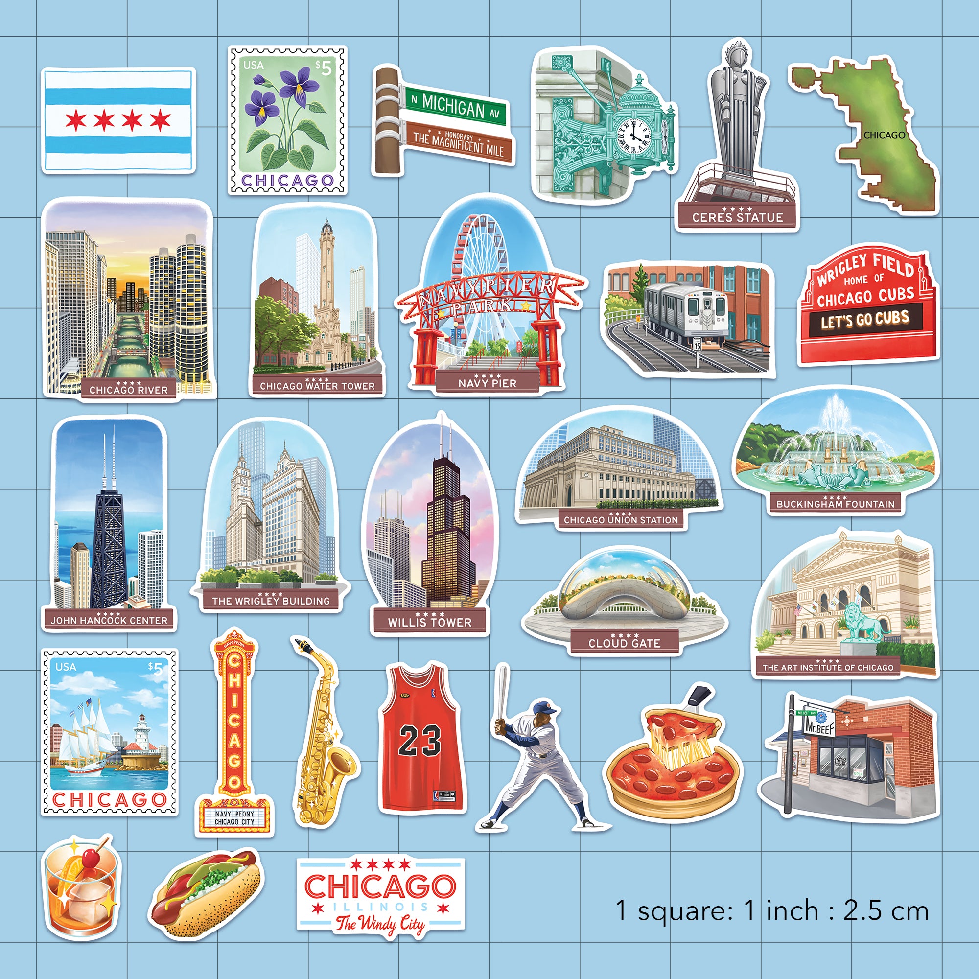 Windy Chicago Travel Stickers (28pcs)