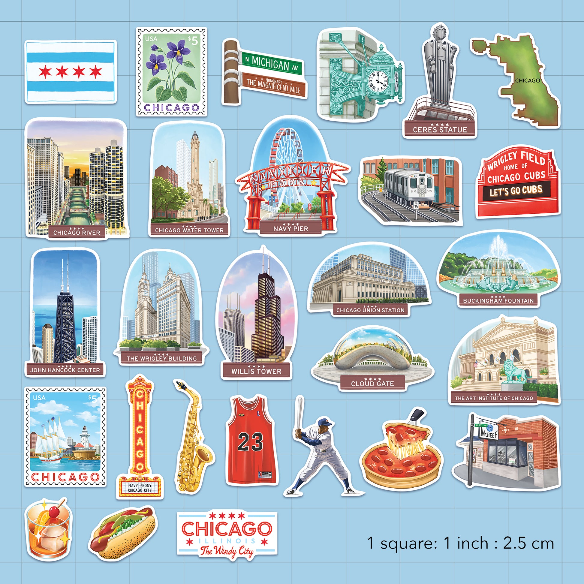 Windy Chicago Travel Stickers (28pcs)