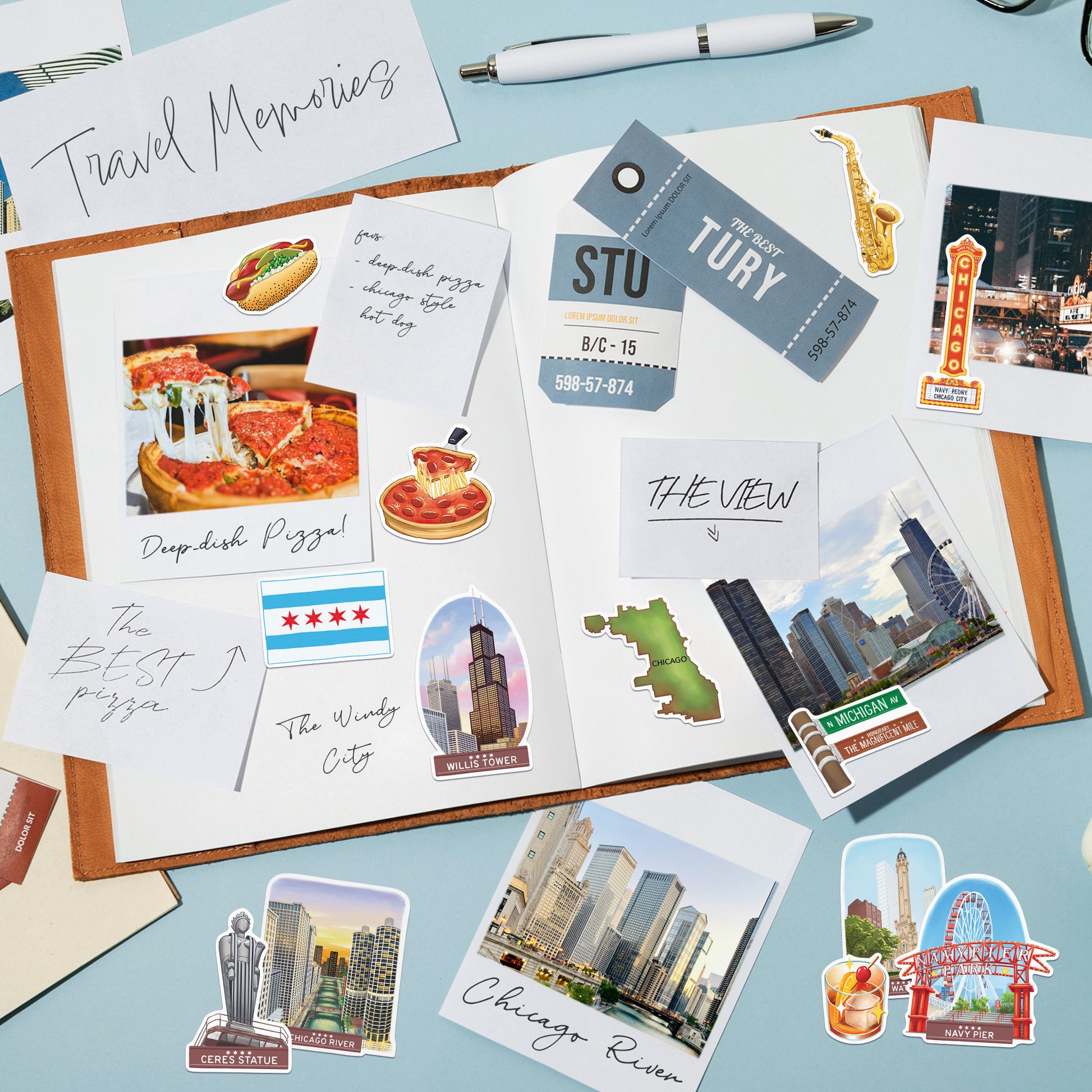 Windy Chicago Travel Stickers (28pcs)