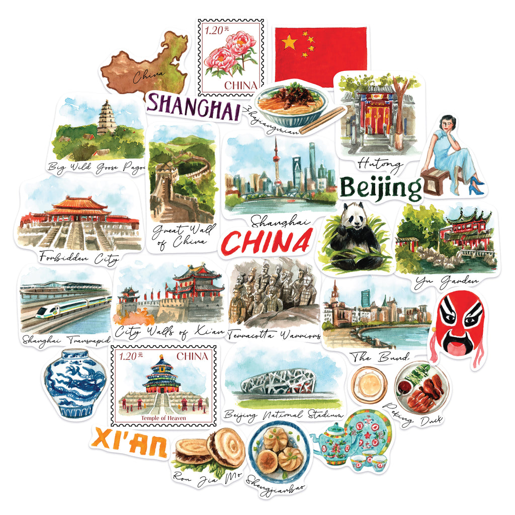 Navy Peony Ancient China Travel Stickers (28pcs)
