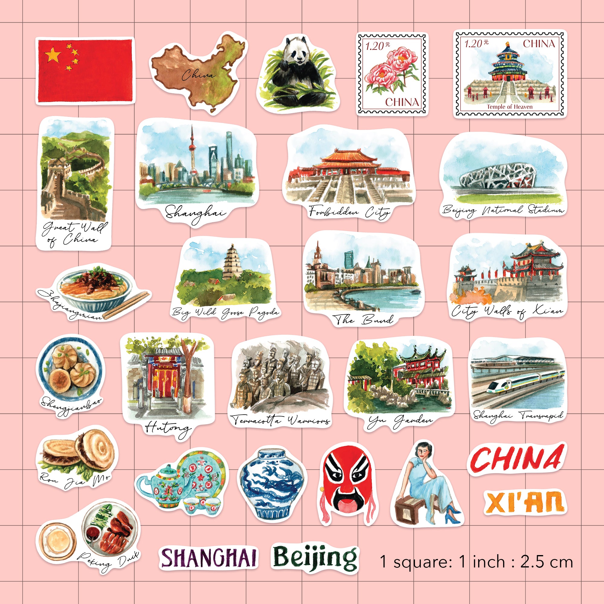 Ancient China Travel Stickers (28pcs)