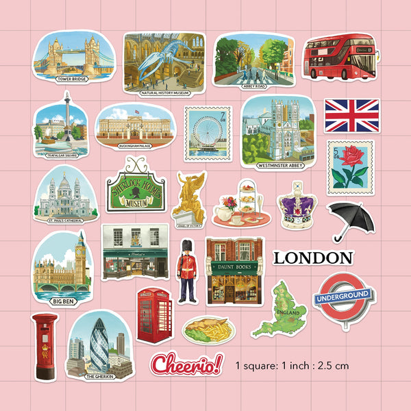 Bustling London Travel Stickers (28pcs)