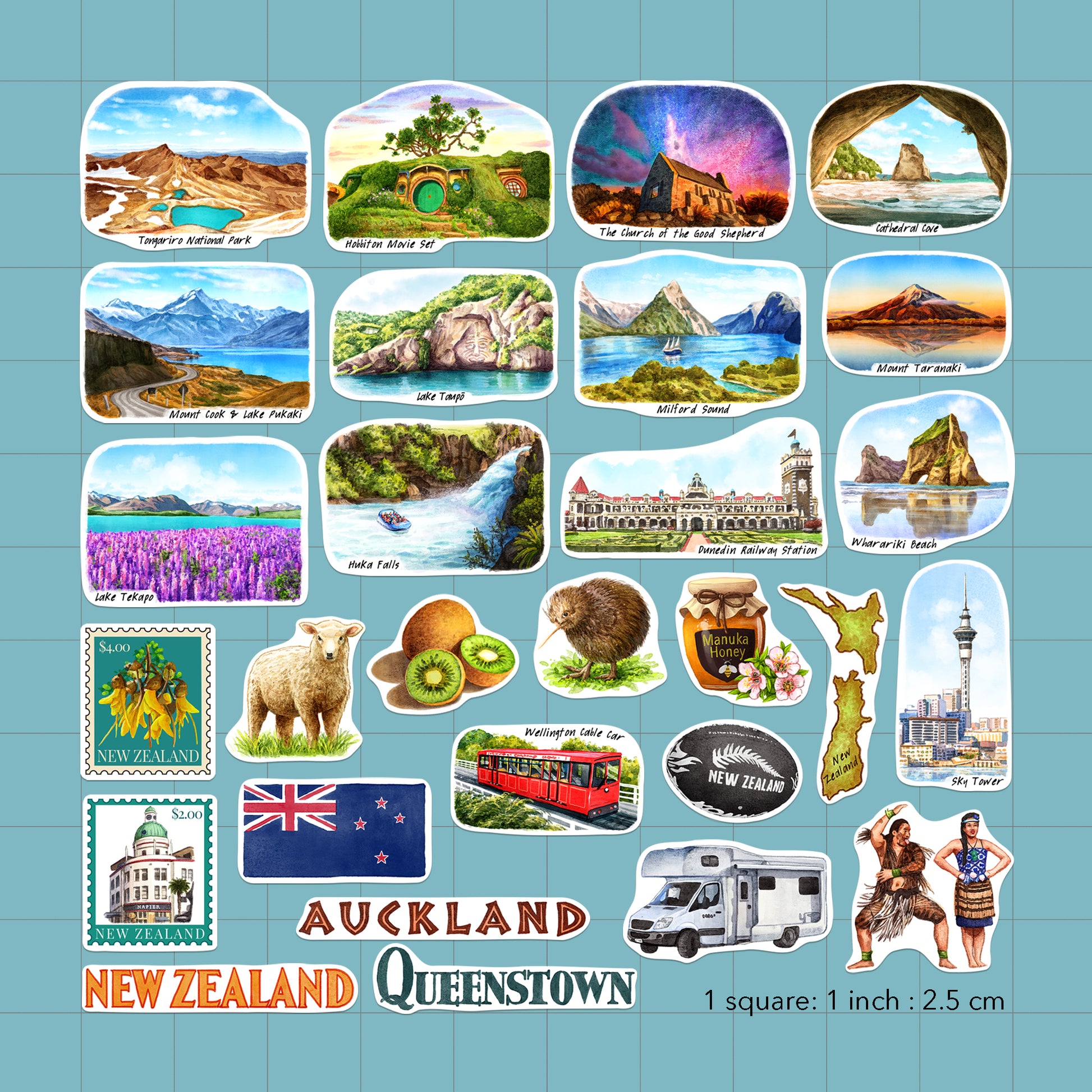 Tranquil New Zealand Travel Stickers (28pcs)